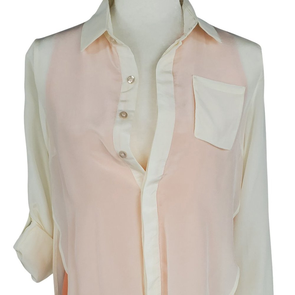 Line & Dot Silk Hi Low Cream Peach Blouse